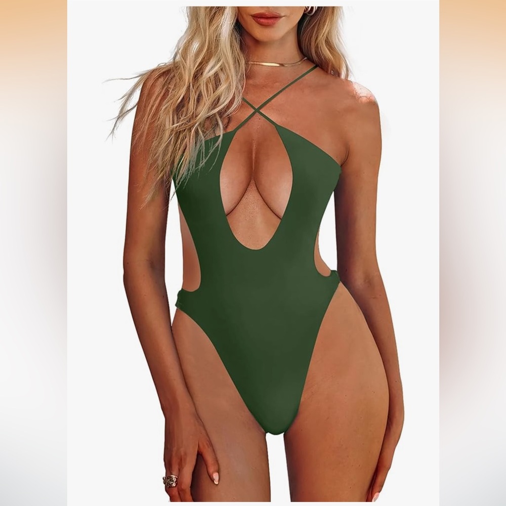 HYPERFIRE Sexy Criss Cross Halter Cut Out Backless Monokini Swimsuit. 
Size XL